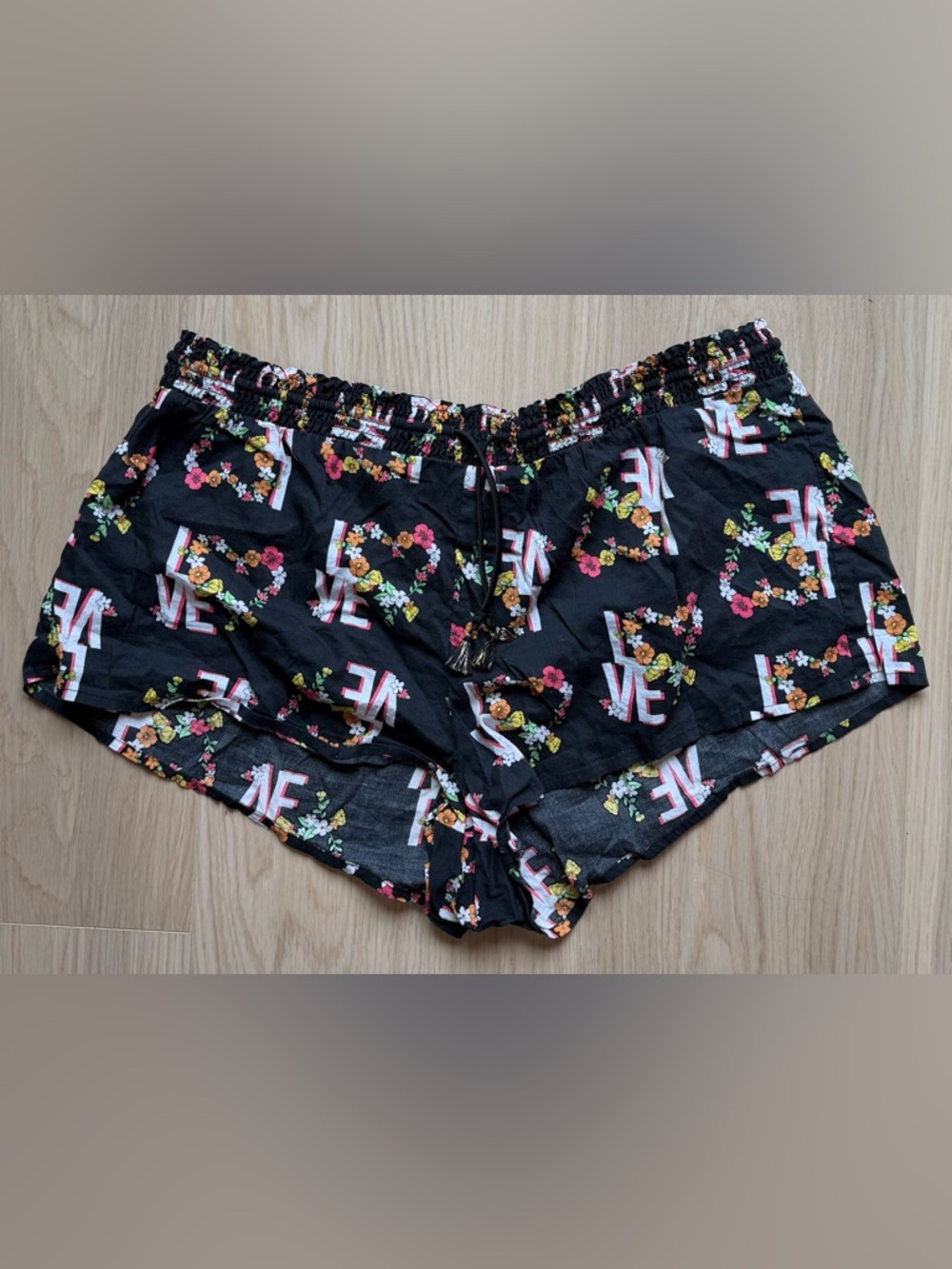 Victoria's Secret Black Floral 'LOVE' Print Athletic Shorts